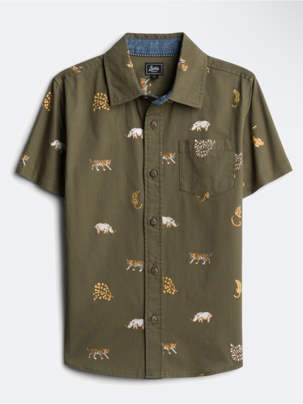 BIXBY NOMAD The Classic Short Sleeve Olive Printed Poplin Shirt